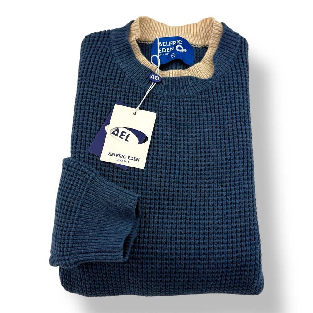Aelfric Eden Men's Size XL‎ Blue & Tan Woven Pullover Sweater NWT Acrylic Nylon